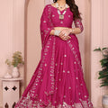 Magenta Embroidered Lehenga Choli with Silver Zari Peacock and Floral Design