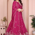 Magenta Embroidered Lehenga Choli with Silver Zari Peacock and Floral Design