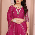 Magenta Embroidered Lehenga Choli with Silver Zari Peacock and Floral Design