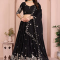 Black Embroidered Lehenga Choli with Silver Peacock and Floral Zari Work
