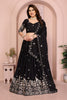 Black Embroidered Lehenga Choli with Silver Peacock and Floral Zari Work