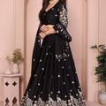 Black Embroidered Lehenga Choli with Silver Peacock and Floral Zari Work