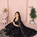 Black Embroidered Lehenga Choli with Silver Peacock and Floral Zari Work