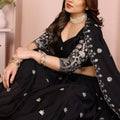Black Embroidered Lehenga Choli with Silver Peacock and Floral Zari Work