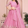 Pink Embroidered Lehenga Choli with Dupatta Silk Blend Bridal Party Wear 