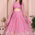 Pink Embroidered Lehenga Choli with Dupatta Silk Blend Bridal Party Wear