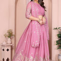 Pink Embroidered Lehenga Choli with Dupatta Silk Blend Bridal Party Wear