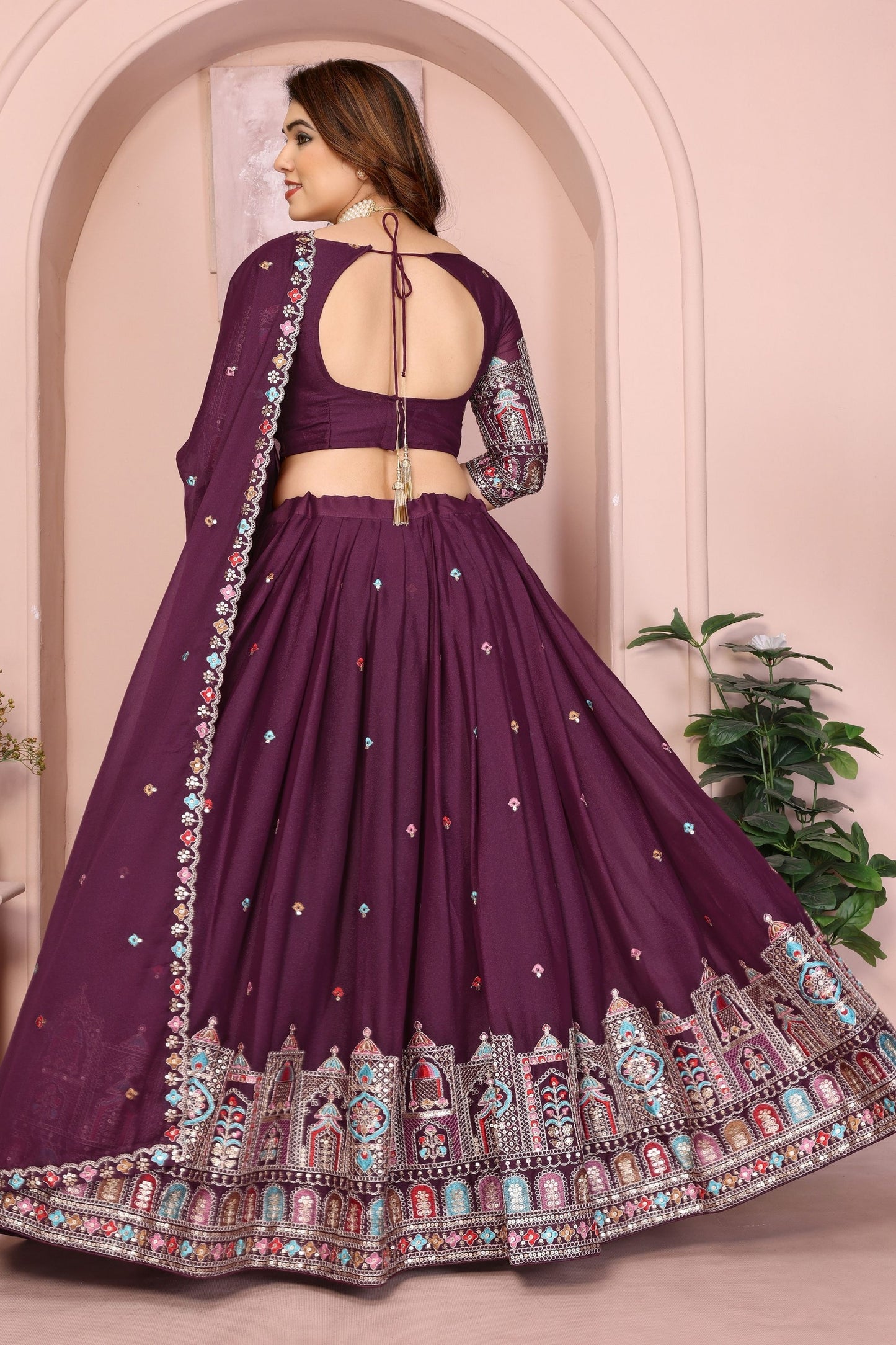 Dark Purple Embroidered Lehenga Choli with Dupatta Silk Blend Traditional Festive Wear