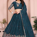 Teal Blue Embroidered Lehenga Choli with Dupatta Silk Blend Traditional Festive Wear 