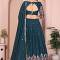 Teal Blue Embroidered Lehenga Choli with Dupatta Silk Blend Traditional Festive Wear
