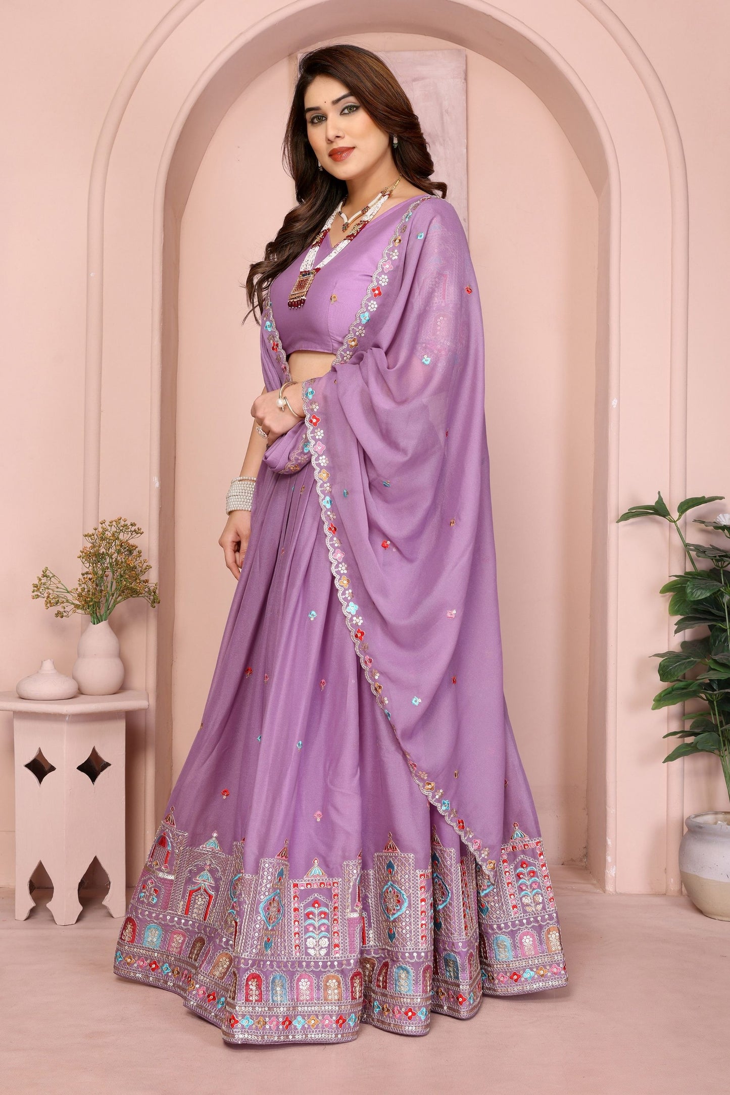 Lavender Embroidered Lehenga Choli with Dupatta Silk Blend Traditional Festive
