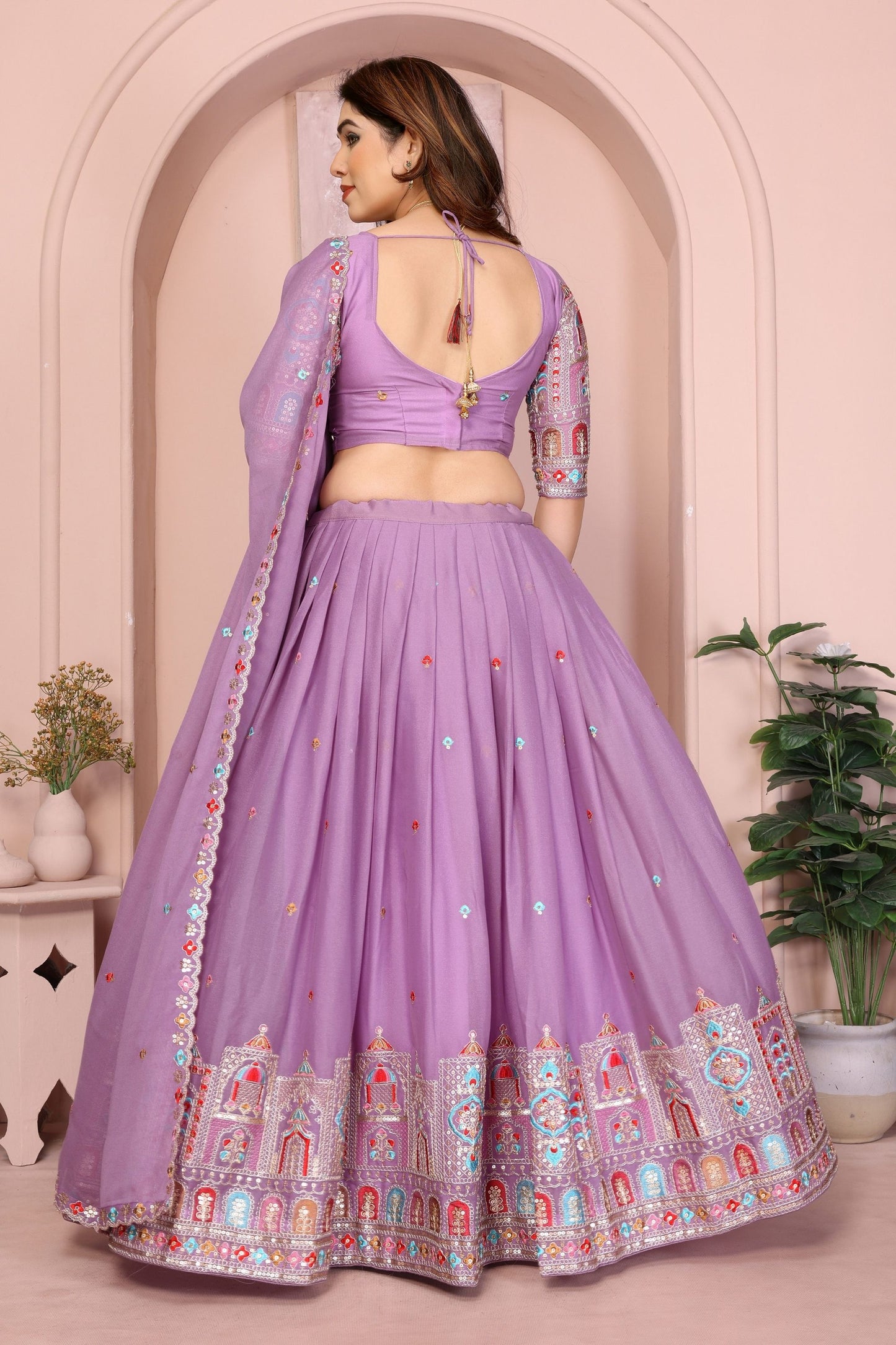 Lavender Embroidered Lehenga Choli with Dupatta Silk Blend Traditional Festive