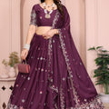 Wine Purple Floral Embroidered Lehenga Choli with Dupatta Silk Blend Wedding Festive Wear