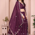 Wine Purple Floral Embroidered Lehenga Choli with Dupatta Silk Blend Wedding Festive Wear