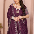 Wine Purple Floral Embroidered Lehenga Choli with Dupatta Silk Blend Wedding Festive Wear
