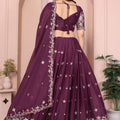 Wine Purple Floral Embroidered Lehenga Choli with Dupatta Silk Blend Wedding Festive Wear
