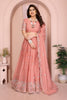 Peach Pink Floral Embroidered Lehenga Choli with Dupatta Silk Blend Wedding Festive Wear 