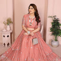 Peach Pink Floral Embroidered Lehenga Choli with Dupatta Silk Blend Wedding Festive Wear