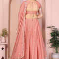 Peach Pink Floral Embroidered Lehenga Choli with Dupatta Silk Blend Wedding Festive Wear