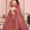 Rust Brown Floral Embroidered Lehenga Choli with Dupatta Silk Blend Traditional Festive Wear 