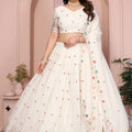 Ivory White Embroidered Lehenga Choli with Dupatta Silk Blend Wedding Festive Wear