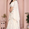 Ivory White Embroidered Lehenga Choli with Dupatta Silk Blend Wedding Festive Wear