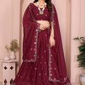 Elegant Maroon Embroidered Lehenga Choli with Dupatta Wedding Festive Wear