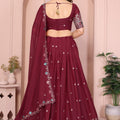 Elegant Maroon Embroidered Lehenga Choli with Dupatta Wedding Festive Wear