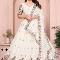 Elegant Off White Embroidered Lehenga Choli with Colorful Floral Animal Motifs Designer Festive Wedding Wear with Dupatta