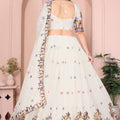 Elegant Off White Embroidered Lehenga Choli with Colorful Floral Animal Motifs Designer Festive Wedding Wear with Dupatta