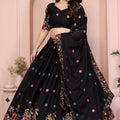 Black Embroidered Lehenga Choli with Colorful Floral Animal Motifs Designer Festive Wedding Wear 