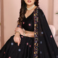Black Embroidered Lehenga Choli with Colorful Floral Animal Motifs Designer Festive Wedding Wear