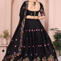 Black Embroidered Lehenga Choli with Colorful Floral Animal Motifs Designer Festive Wedding Wear