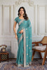 Teal Blue Georgette Saree with Embroidered Border Floral Motifs Party Wear 