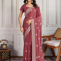 Dusty Pink Georgette Saree with Embroidered Border Matching Blouse