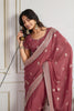 Dusty Pink Georgette Saree with Embroidered Border Matching Blouse