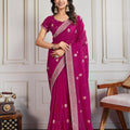 Magenta Georgette Saree with Embroidered Border Butti Work