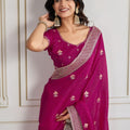 Magenta Georgette Saree with Embroidered Border Butti Work