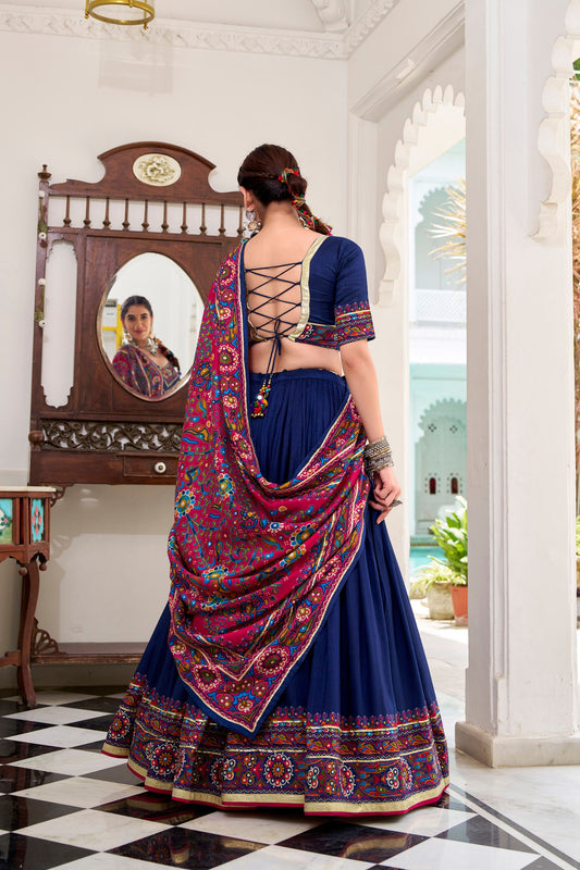 Navy Blue Embroidered Navratri Lehenga Choli with Dupatta Traditional Gujarati for Women