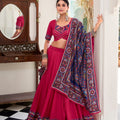 Pink Embroidered Navratri Lehenga Choli with Contrast Dupatta Traditional Gujarati Garba Ghaghra Choli 