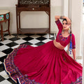 Pink Embroidered Navratri Lehenga Choli with Contrast Dupatta Traditional Gujarati Garba Ghaghra Choli