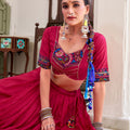 Pink Embroidered Navratri Lehenga Choli with Contrast Dupatta Traditional Gujarati Garba Ghaghra Choli