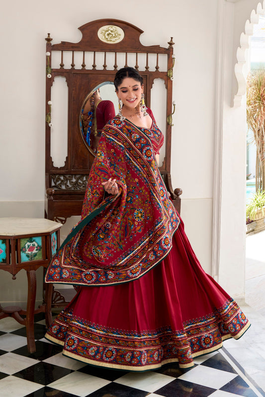 Maroon Navratri Lehenga Choli with Multicolor Dupatta Festive Garba Wear