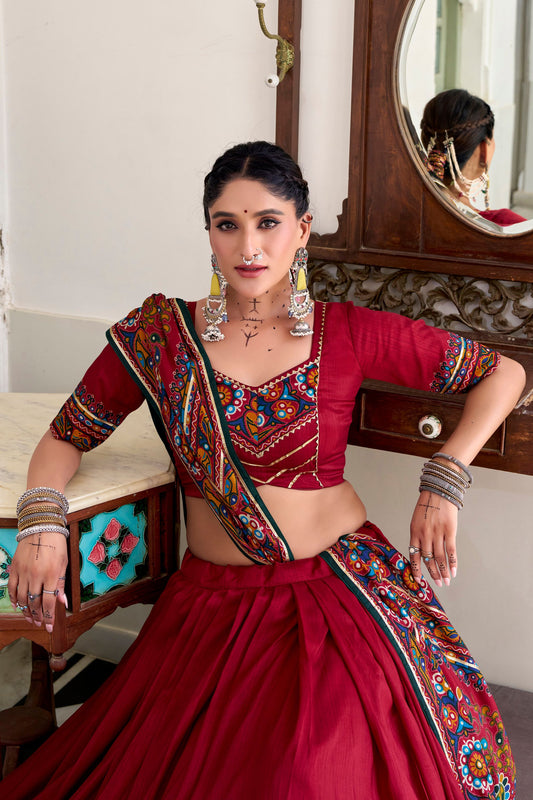 Maroon Navratri Lehenga Choli with Multicolor Dupatta Festive Garba Wear