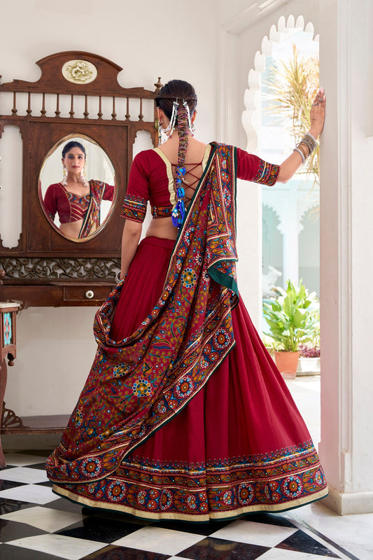 Maroon Navratri Lehenga Choli with Multicolor Dupatta Festive Garba Wear