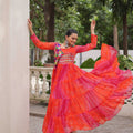 Traditional Red Bandhani Gown with Embroidered Mirror Work Koti