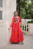 Traditional Red Bandhani Gown with Embroidered Mirror Work Koti