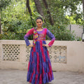Festive Blue and Pink Bandhani Gown with Embroidered Mirror Work Koti
