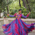 Festive Blue and Pink Bandhani Gown with Embroidered Mirror Work Koti