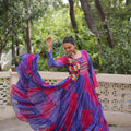Festive Blue and Pink Bandhani Gown with Embroidered Mirror Work Koti